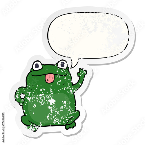 cartoon frog and speech bubble distressed sticker
