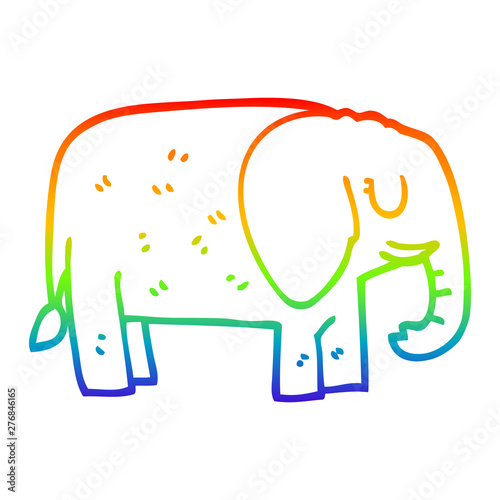 rainbow gradient line drawing cartoon elephant standing still