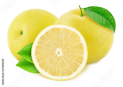 Composition with white grapefruits isolated on white background.