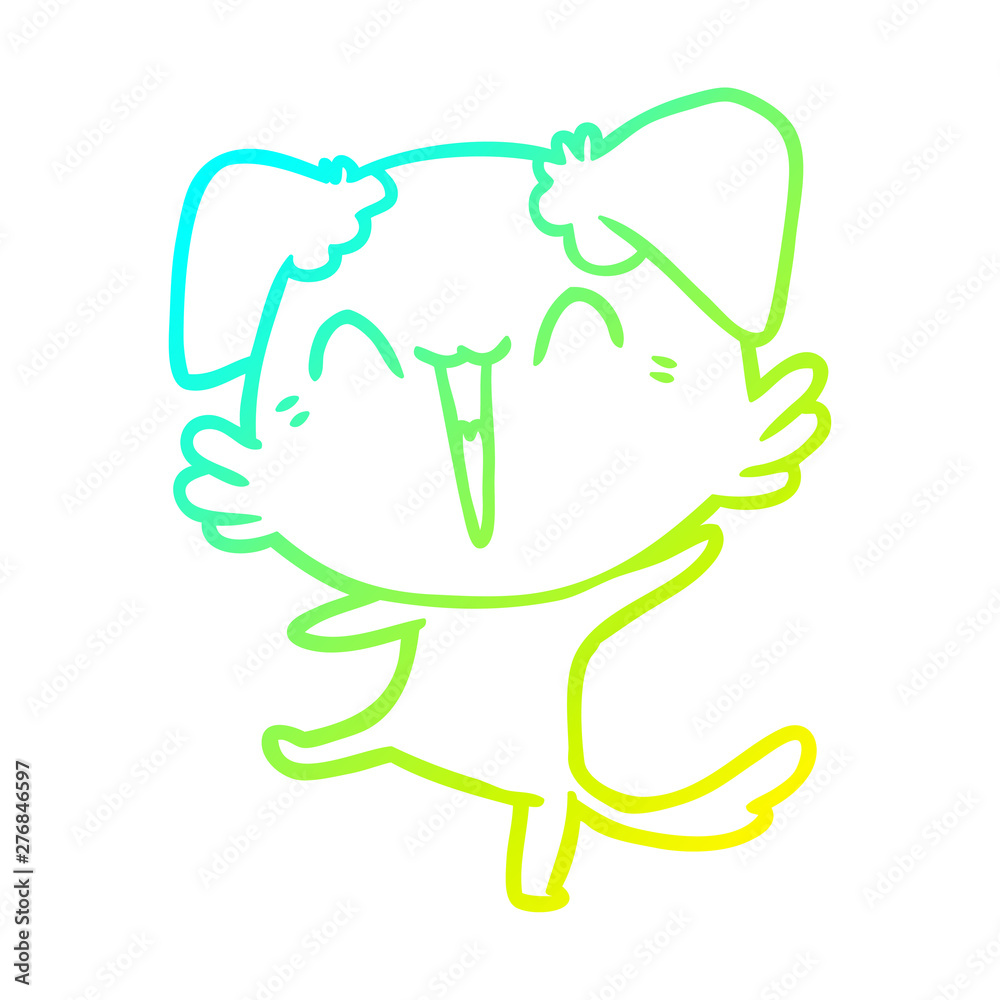 Fototapeta premium cold gradient line drawing happy little dog cartoon
