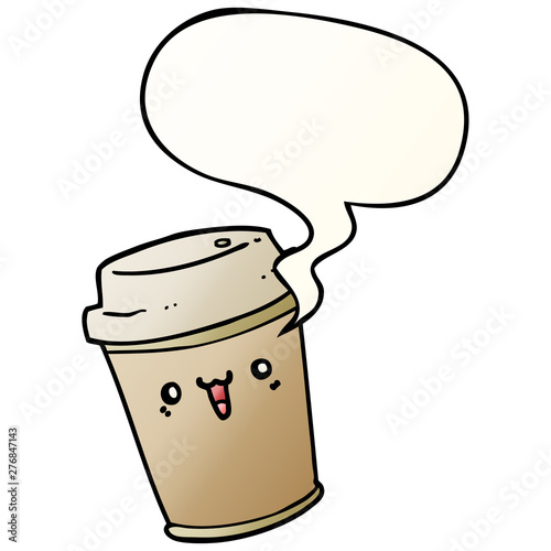 cartoon take out coffee and speech bubble in smooth gradient style