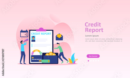 Credit Report concept, personal credit score information and financial rating, Suitable for web landing page, ui, mobile app, banner template. Vector Illustration. 