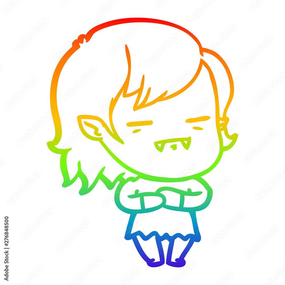 Fototapeta premium rainbow gradient line drawing cartoon undead vampire girl