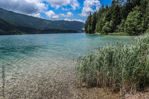 lake weißensee in mountains of austria photo