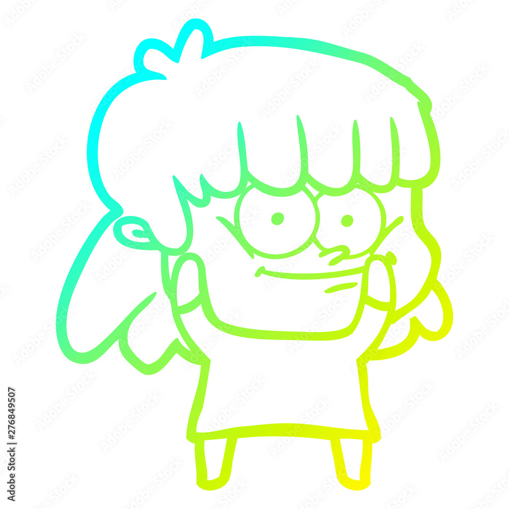 cold gradient line drawing cartoon smiling woman cold gradient line drawing cartoon smiling woman
