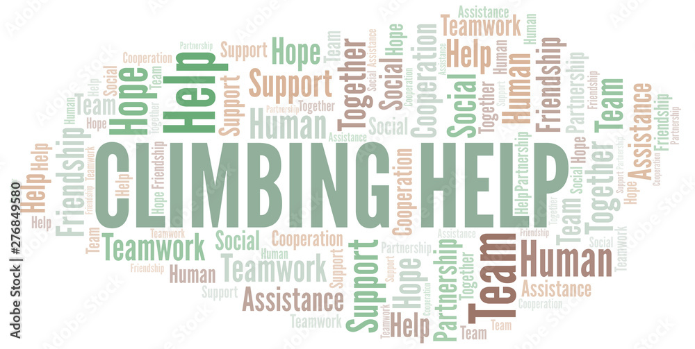 Climbing Help word cloud. Vector made with text only.