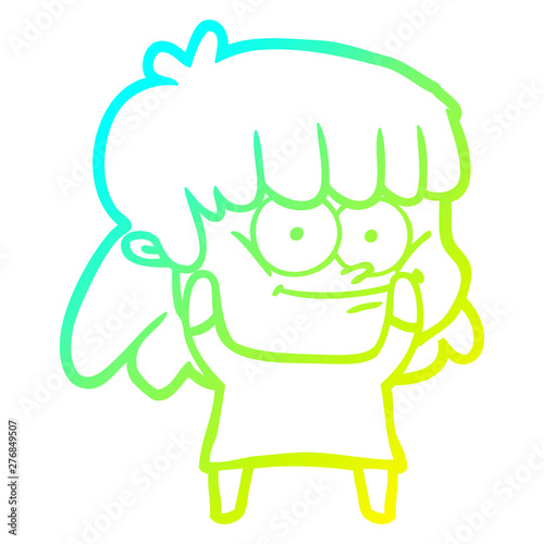 cold gradient line drawing cartoon smiling woman