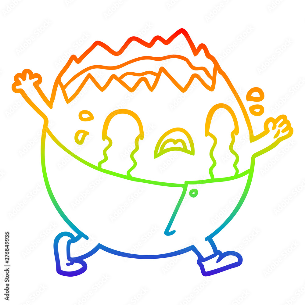 Fototapeta premium rainbow gradient line drawing humpty dumpty cartoon egg man crying