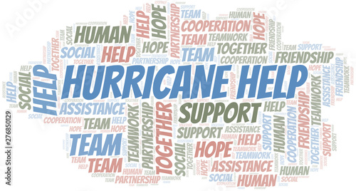 Hurricane Help word cloud. Vector made with text only.