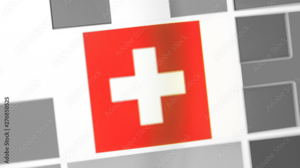 Switzerland national flag of country. flag on the display, a digital moire effect.