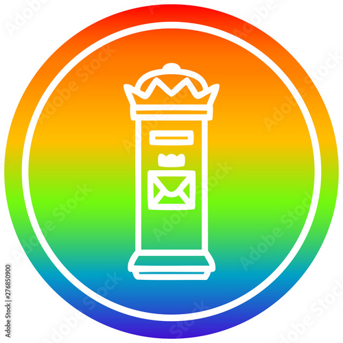 British postbox circular in rainbow spectrum
