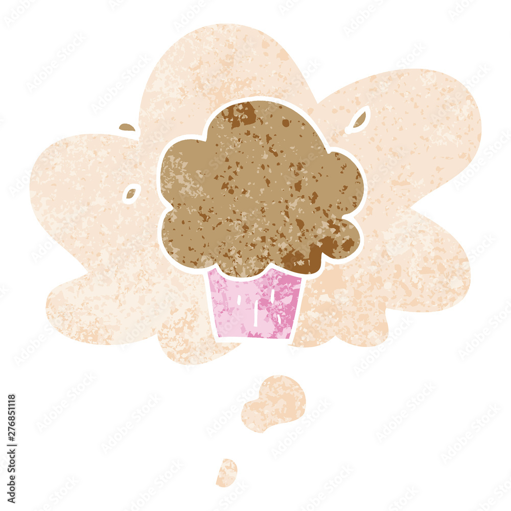 cartoon cupcake and thought bubble in retro textured style cartoon cupcake and thought bubble in retro textured style