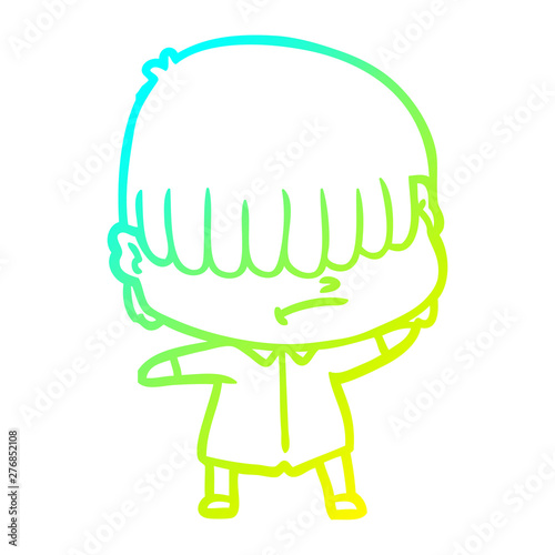 cold gradient line drawing cartoon boy with untidy hair