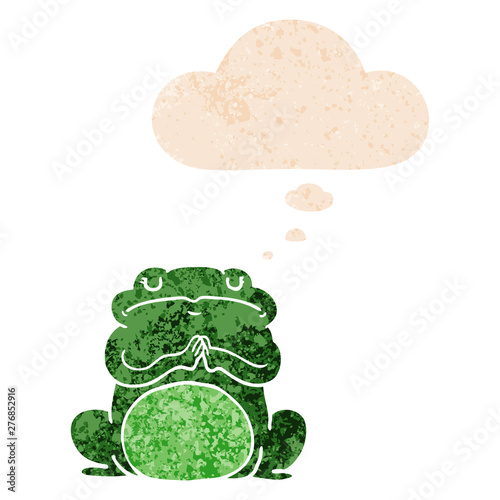 cartoon arrogant frog and thought bubble in retro textured style