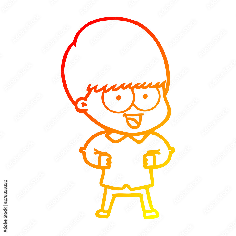 warm gradient line drawing happy cartoon boy