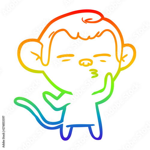 rainbow gradient line drawing cartoon suspicious monkey