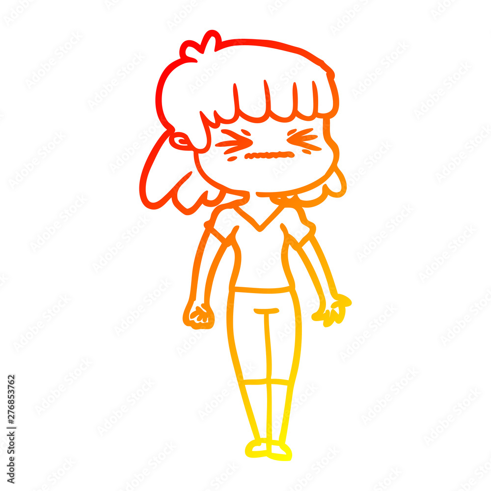 warm gradient line drawing cartoon angry girl warm gradient line drawing cartoon angry girl