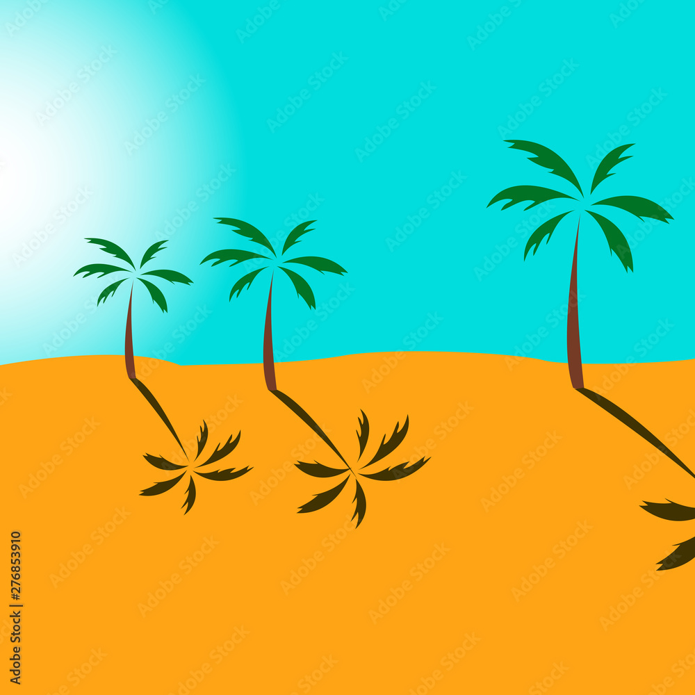 illustration of the sunset on the beach in the afternoon