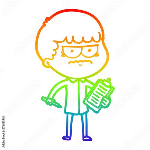 rainbow gradient line drawing cartoon annoyed man