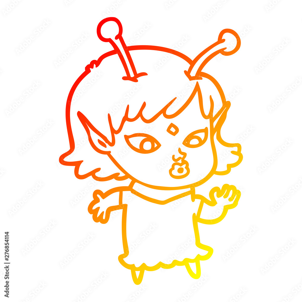 warm gradient line drawing pretty cartoon alien girl warm gradient line drawing pretty cartoon alien girl