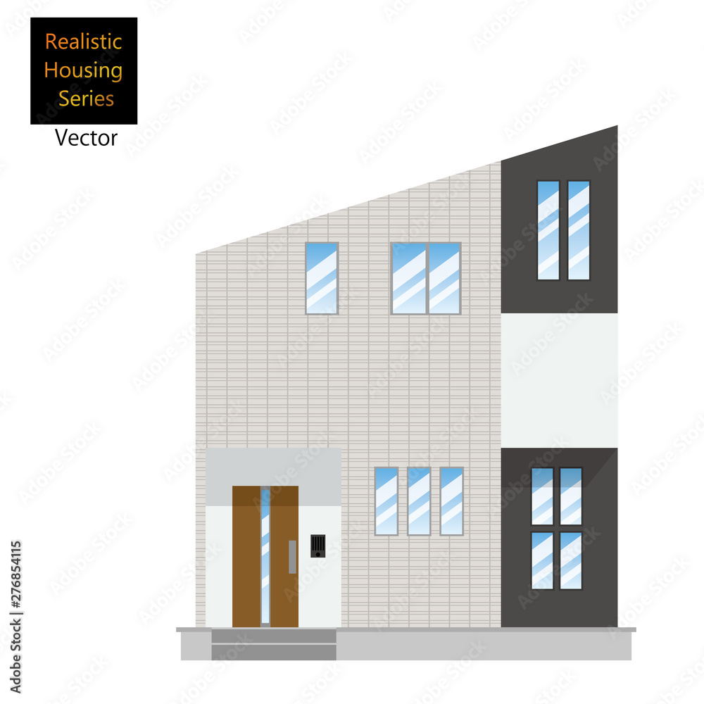 一戸建て 一軒家のイラスト 二階建て マイホーム 木造住宅 白系タイルツートン Stock Vector Adobe Stock
