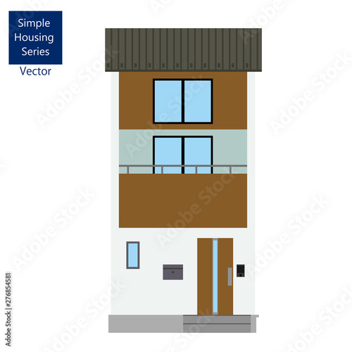 一戸建て、一軒家のイラスト（狭小三階建て）_マイホーム、木造住宅_シンプルな家のイラスト、アイコン