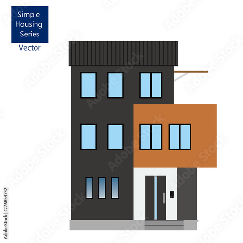一戸建て、一軒家のイラスト（狭小三階建て）_マイホーム、木造住宅_シンプルな家のイラスト、アイコン