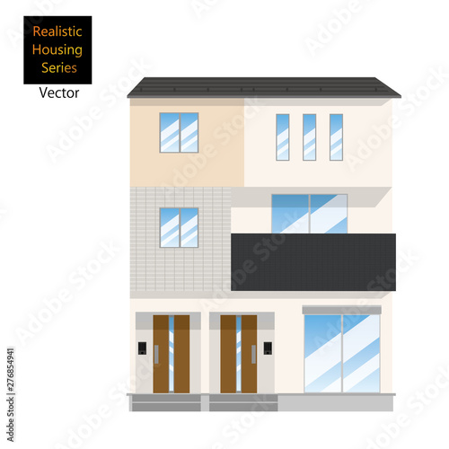 一戸建て、一軒家のイラスト（二世帯住宅・三階建て）_マイホーム、木造住宅_ベクターデータ