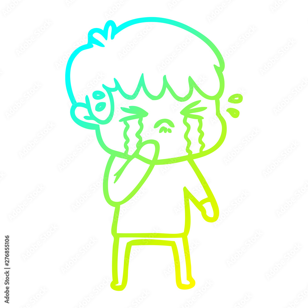 cold gradient line drawing cartoon boy crying