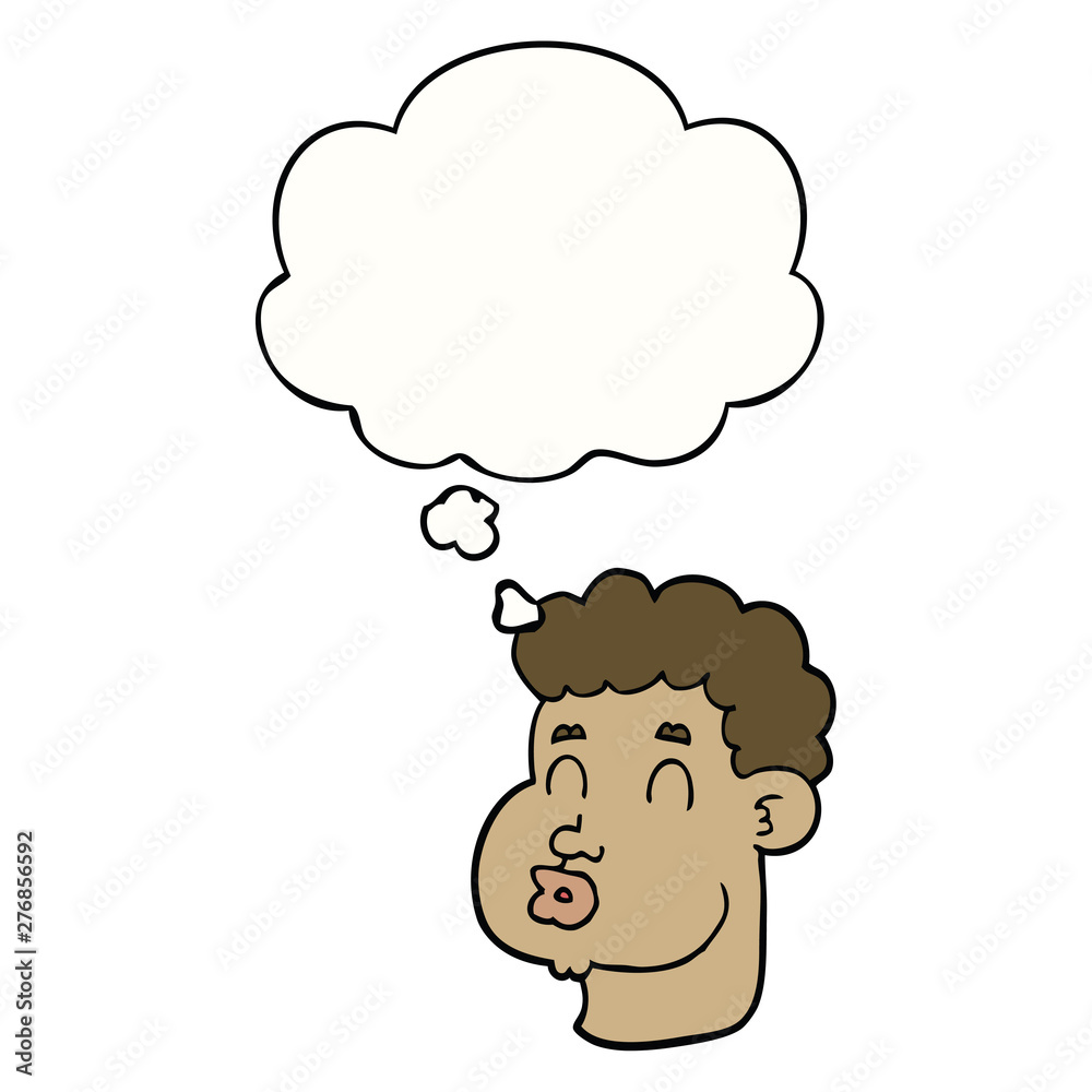cartoon male face and thought bubble