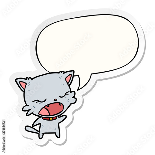 cute cartoon cat talking and speech bubble sticker