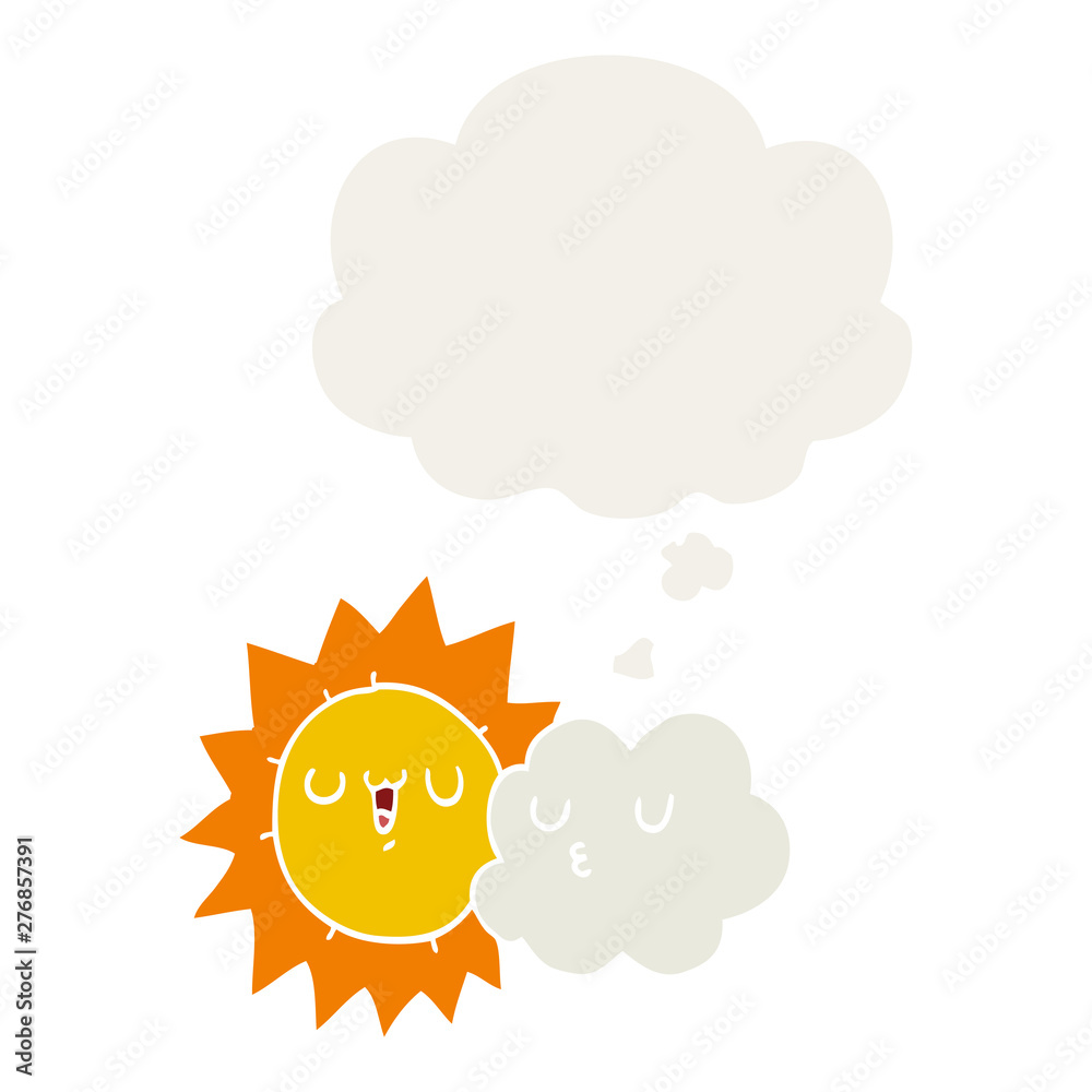 cartoon sun and cloud and thought bubble in retro style cartoon sun and cloud and thought bubble in retro style