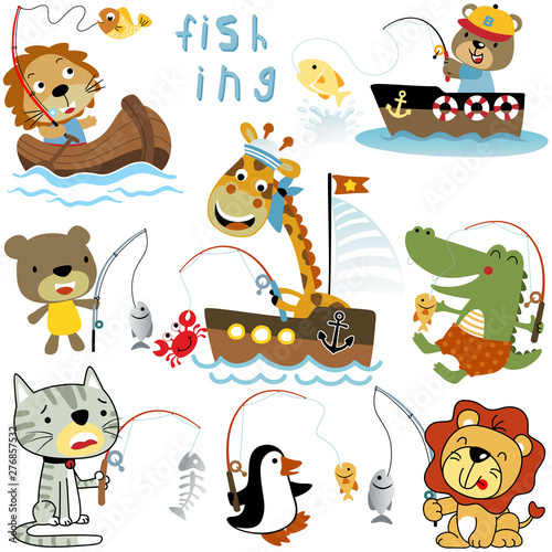 Vector set of animals cartoon fishing