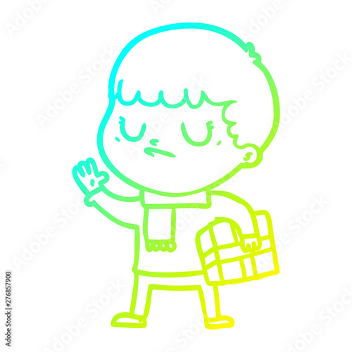 cold gradient line drawing cartoon grumpy boy