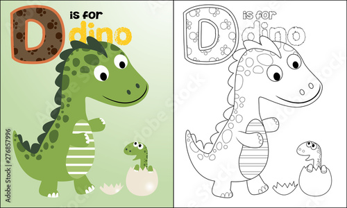 coloring book or page with dino cartoon