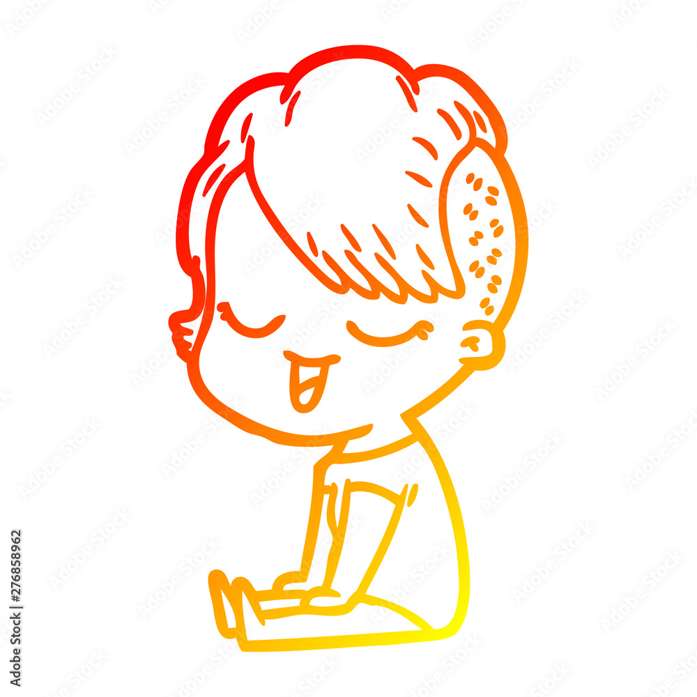 Fototapeta premium warm gradient line drawing happy cartoon girl
