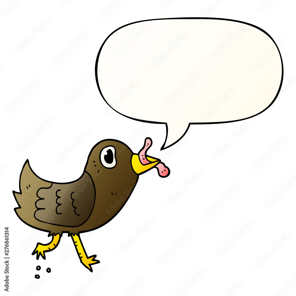cartoon bird and worm and speech bubble in smooth gradient style cartoon bird and worm and speech bubble in smooth gradient style