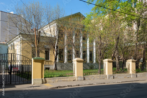 Moscow, Russia - May 6, 2019: View of Aksakovs House in Sivtsev Vrazhek Lane on a spring day photo