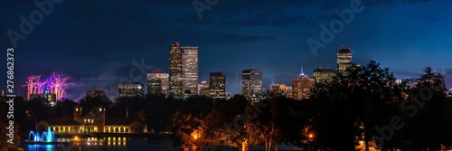 4th of July 2019 Fireworks over Denver Skyline Panorama