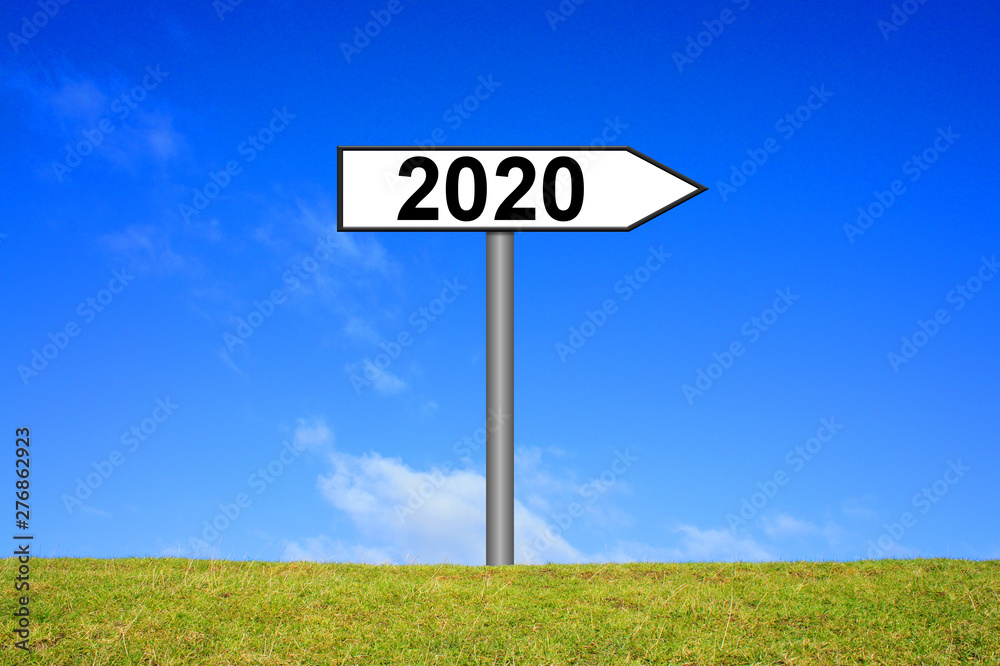 Schild zeigt in Richtung Jahr 2020
