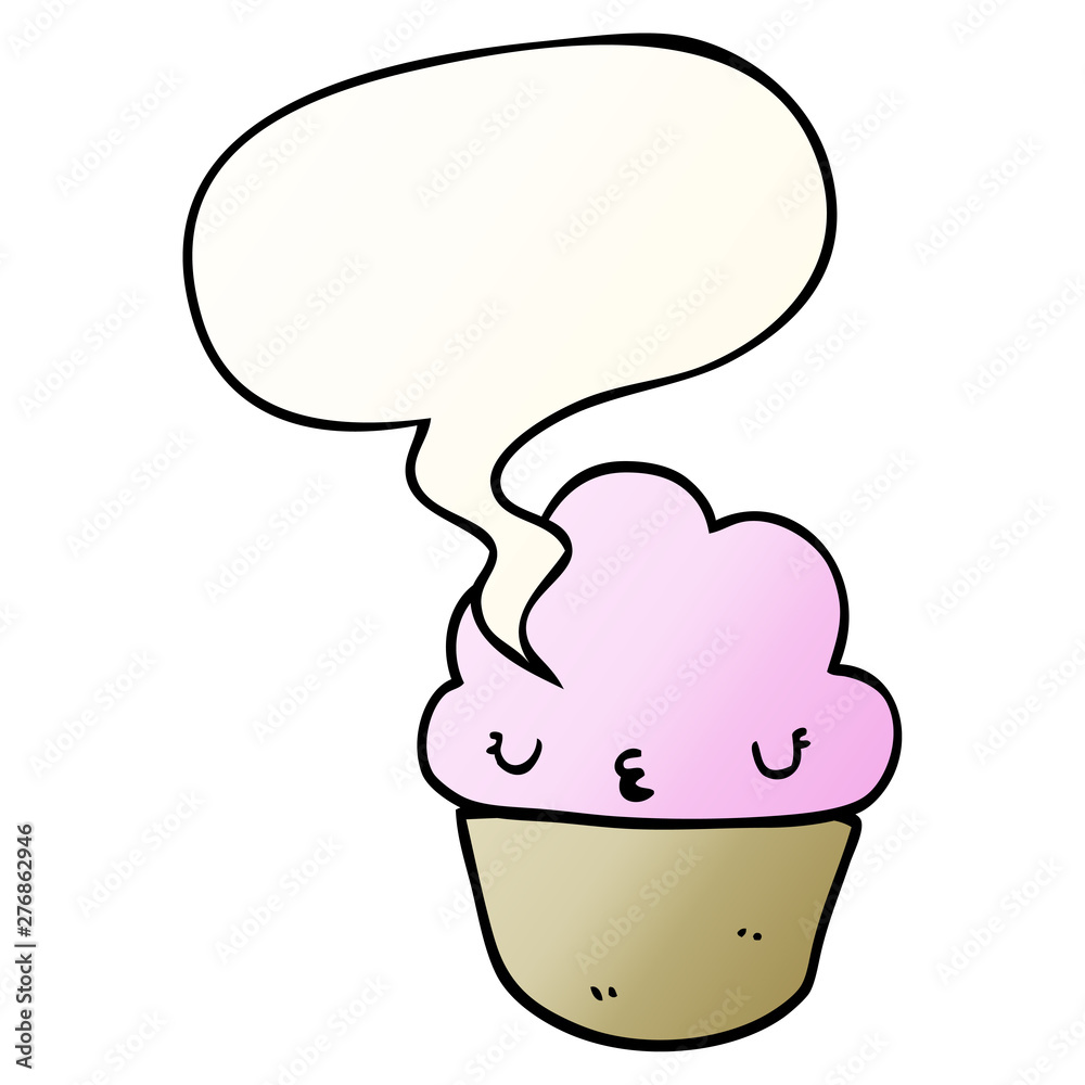 cartoon cupcake and face and speech bubble in smooth gradient style cartoon cupcake and face and speech bubble in smooth gradient style