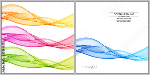 Universal Covers Design with Blue, Green, Red, Yellow Wave Lines on White Background.