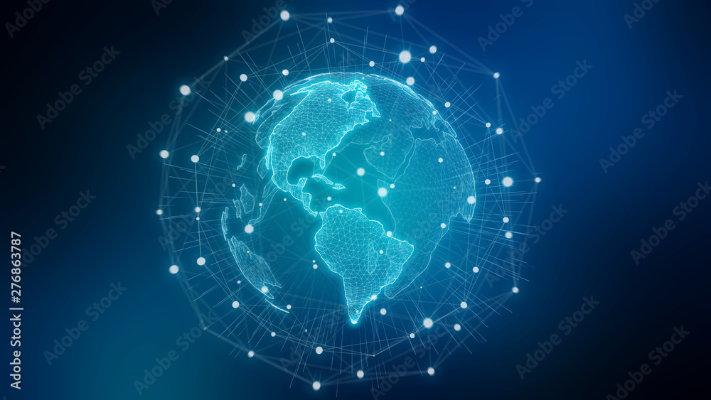 Obraz premium Global network blue background 3D rendering