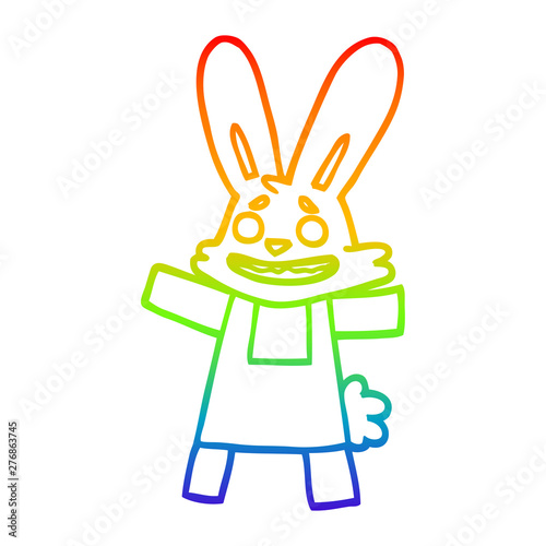 rainbow gradient line drawing cartoon smiling rabbit
