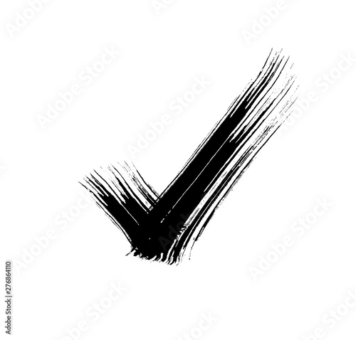 Tick sign or mark graphic element pattern. Brush stroke checkmark isolated on white background. Vector black ink hand drawn scribble swatch for your design