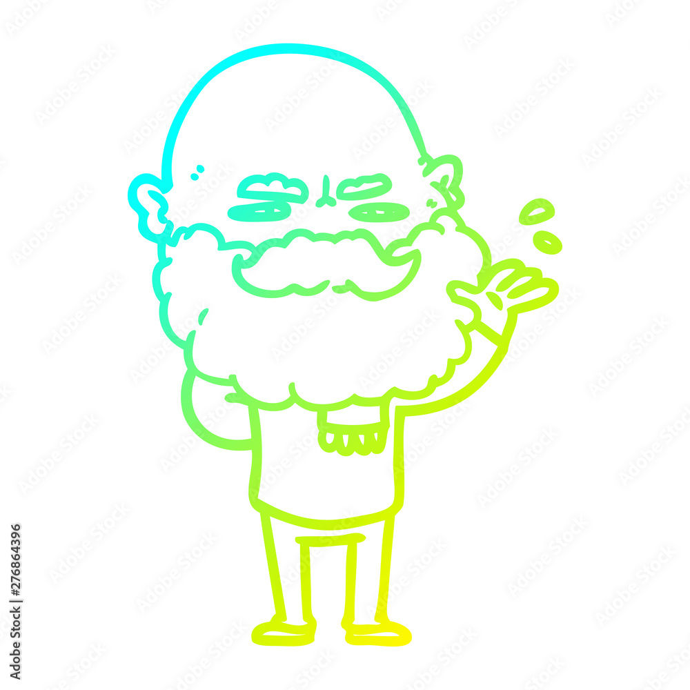 cold gradient line drawing cartoon dismissive man with beard frowning