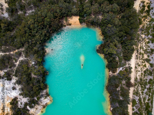 Aerial of Little Blue Lake in Mount Cameron, Tasmania, Australia