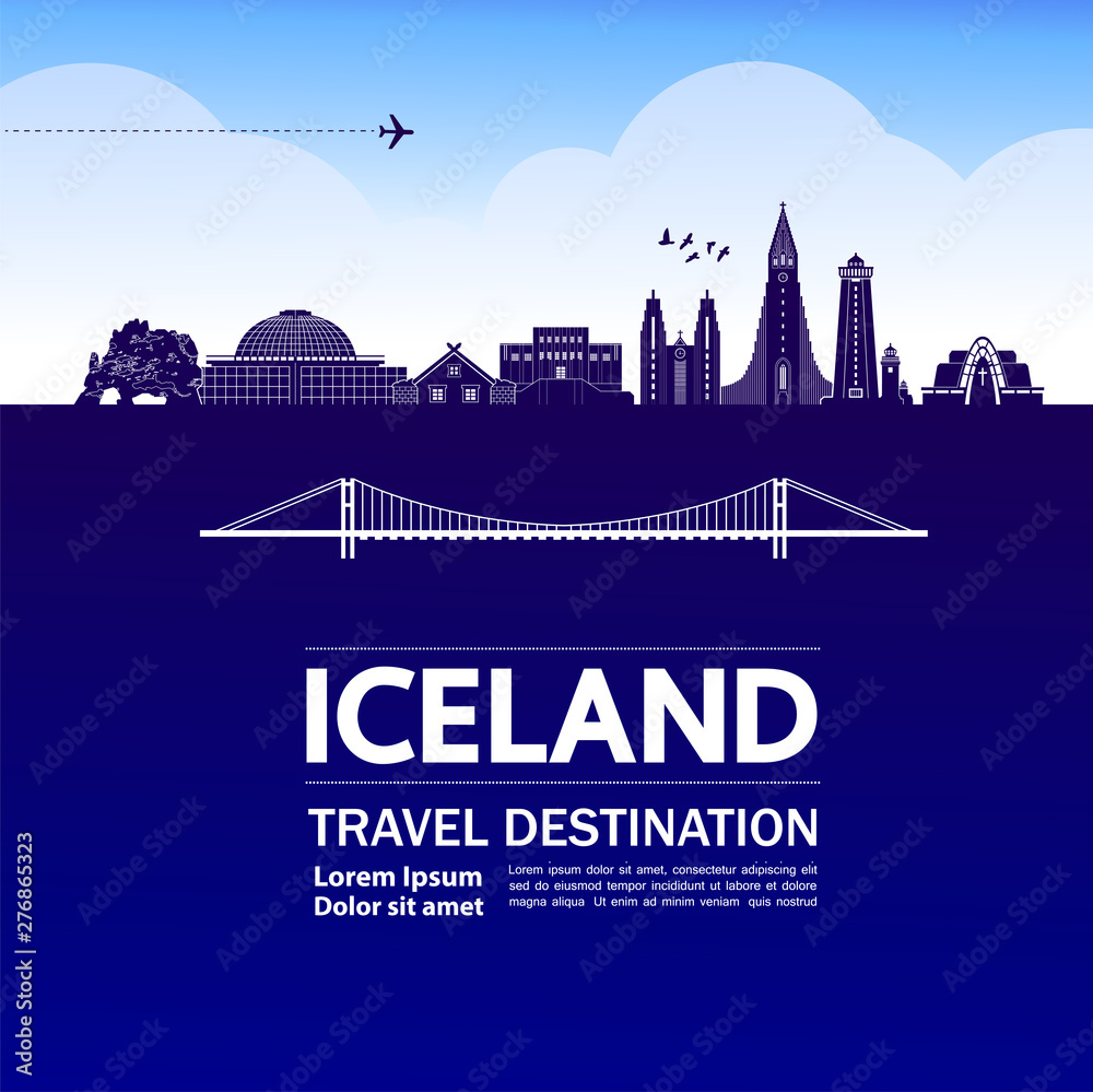 Iceland travel destination grand vector illustration.