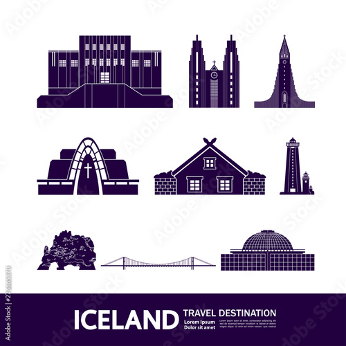 Iceland travel destination grand vector illustration.