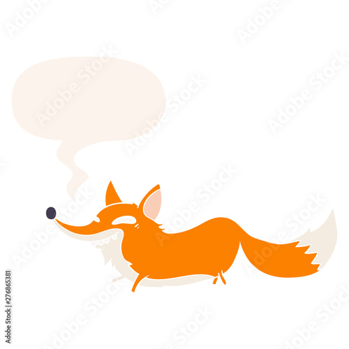 cute cartoon sly fox and speech bubble in retro style